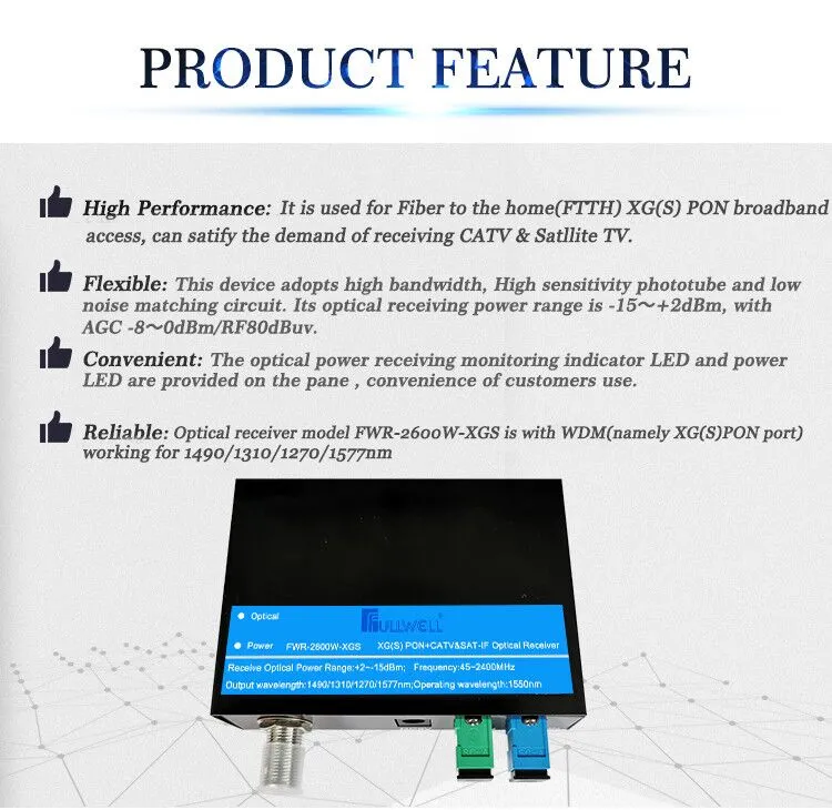 Fullwell 1270/1577 &1310/1490&1550nm Satellite Optical Converter with Xgs-Pon Wdm