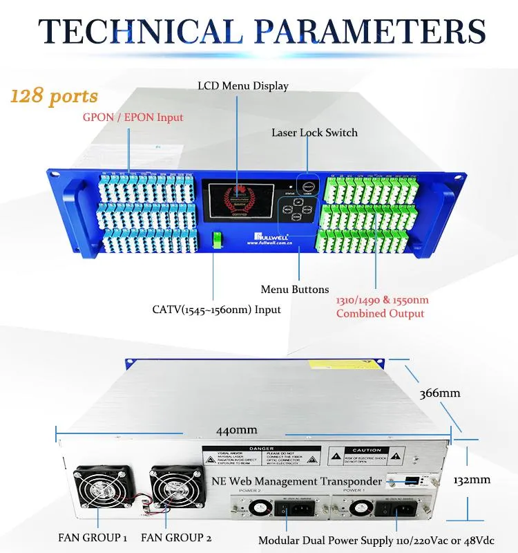 Fullwell 128 Ports Triple Play Network 1310/1490/1550nm FTTH CATV Pon Wdm EDFA Eydfa