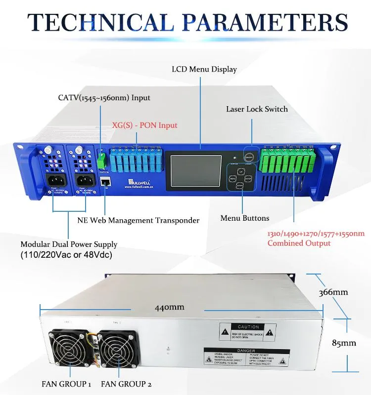 Fullwell 1310/1490&1270/1577&1550nm Xgs-Pon CATV EDFA Combiner in 16 Ports