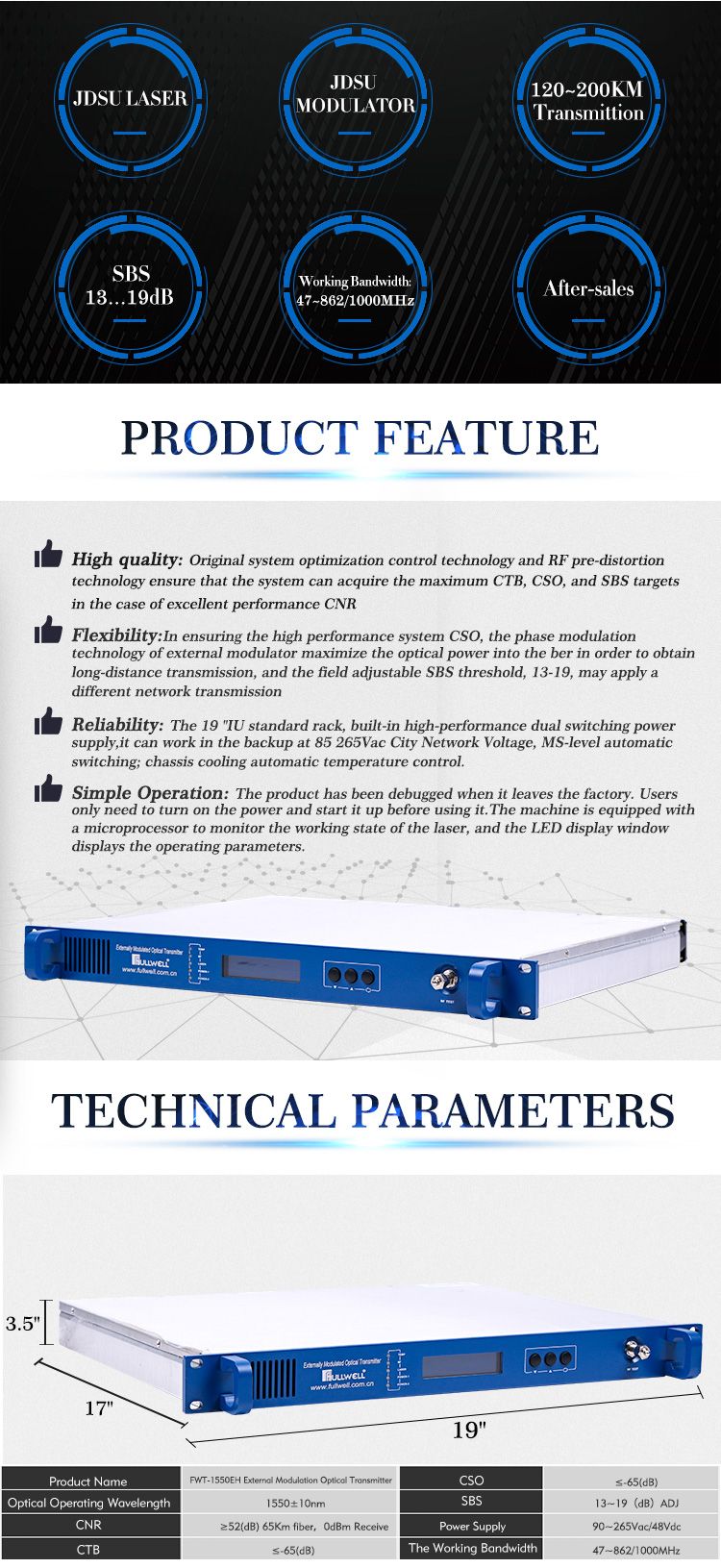 Fullwell Wavelength: 1528~1563nm Adj. Optical Transmitter